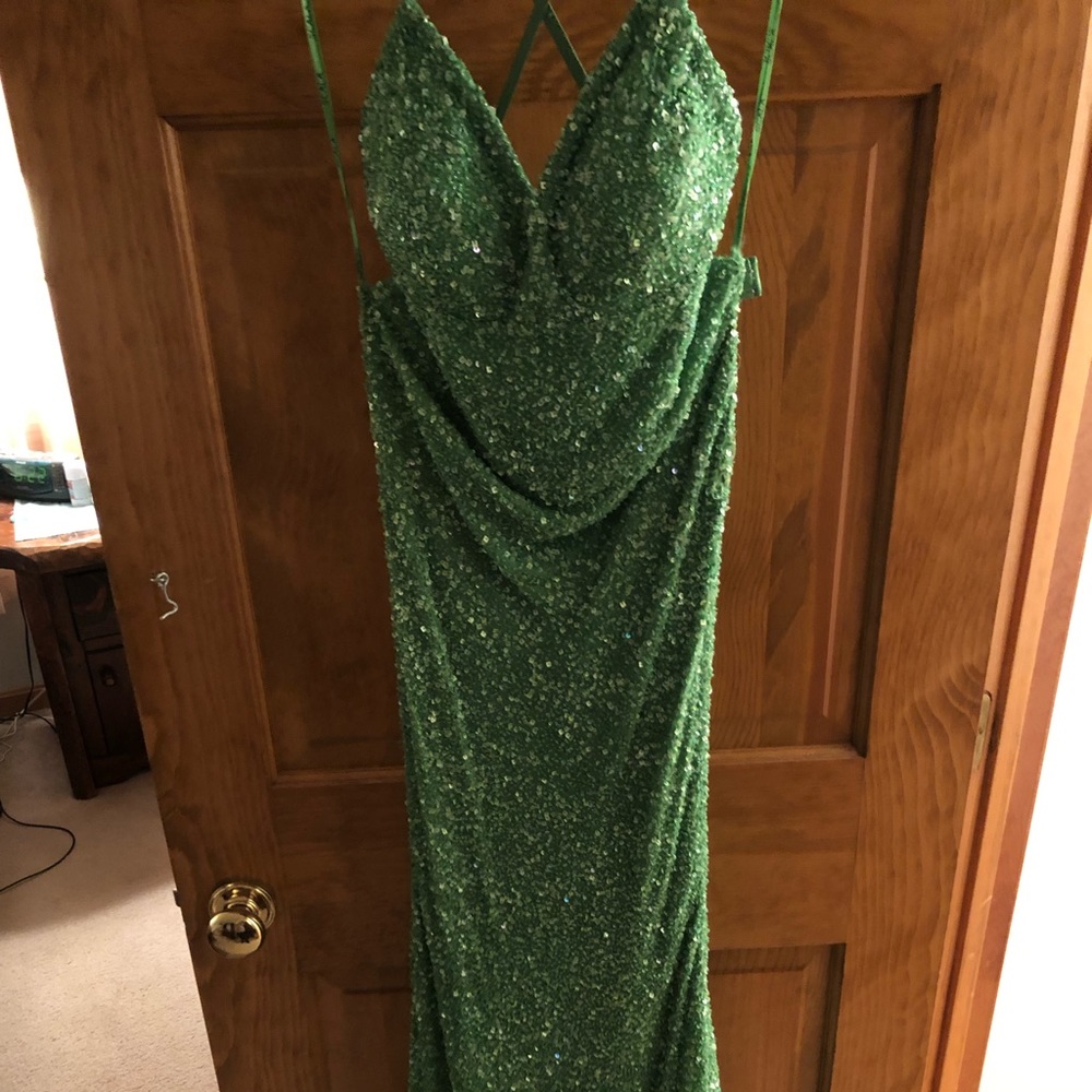 Lime green sequin prom dress
